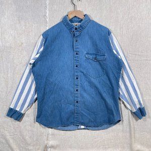 Vtg 80s Dakota Sunset Men Shirt Striped Denim Sz L USA Made Western Button Down